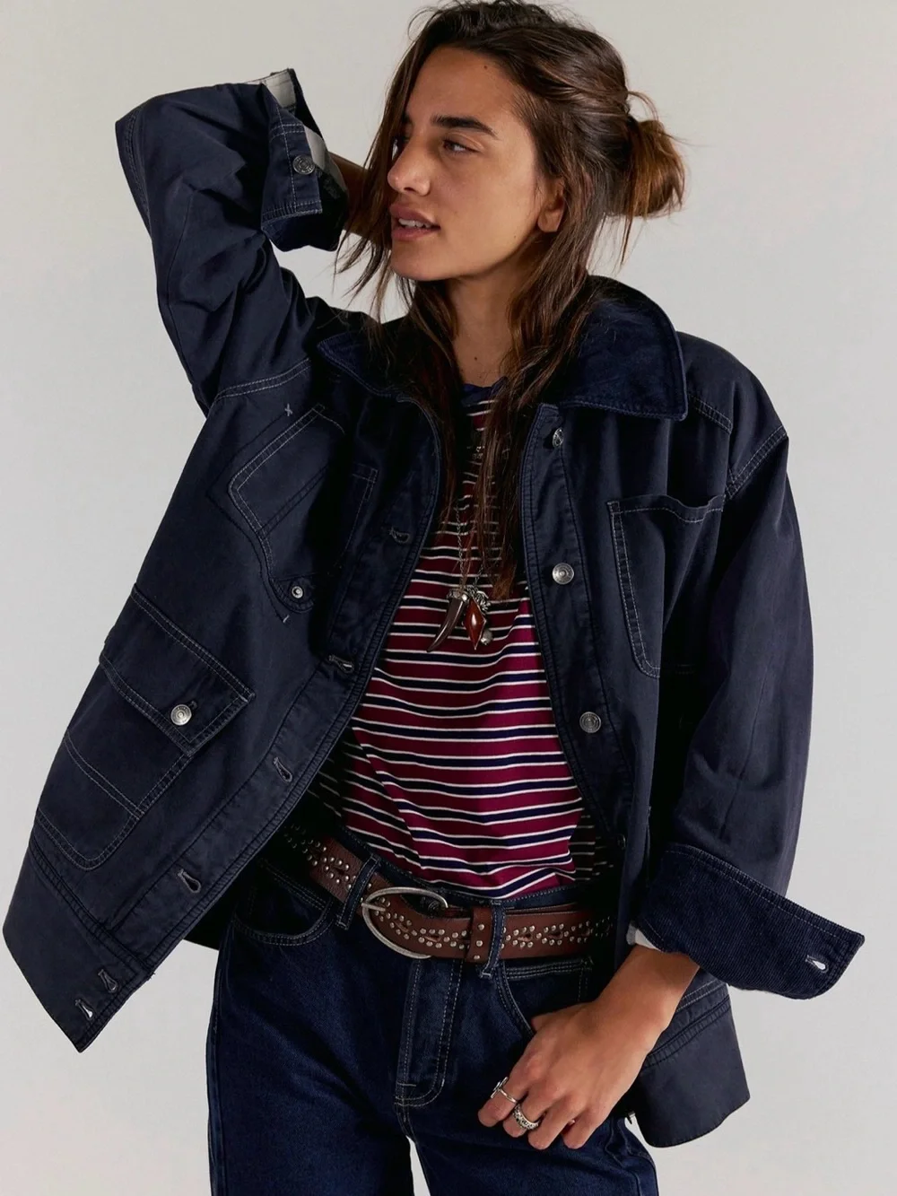 We The Free Sweet Talk Flannel Lined Barn coat size Medium in Washed Black NWT - Picture 4 of 16